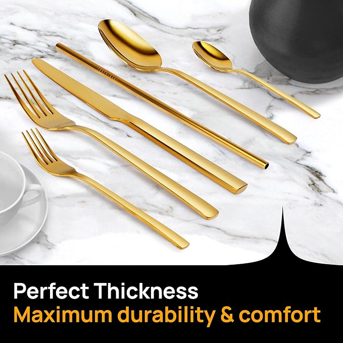 Home Haven Luxury Gold Silverware Set for 4, Heavy Duty Gold Flatware Set for 4, 18/10 Stainless Steel Cutlery Dishwasher Safe, Flatware for Special Occasions, Home & Restaurant Use (24 Pieces for 4)