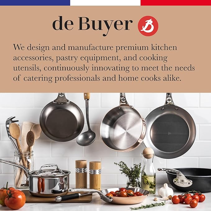 De Buyer MINERAL B Pro Carbon Steel Fry Pan - 8” Diameter, 5.5” Cooking Surface - Ideal for Searing, Sauteing & Reheating - Made in France