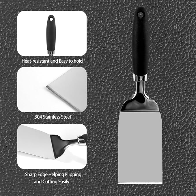 Metal Spatula for Cast Iron Skillet Grill & BBQ, Flat Top Griddle Spatulas for Burgers Fish Eggs, Stainless Steel Turner Flipper for Kitchen Use