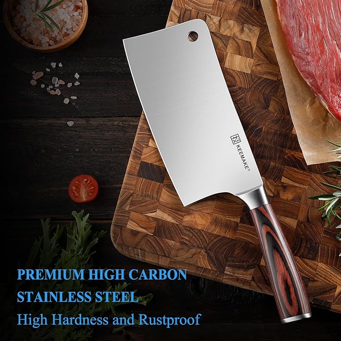 KEEMAKE Cleaver Knife 7 inch, Meat Knife Heavy Duty with German High Carbon Stainless Steel 1.4116 Chopper Knife, Vegetable knife with Ergonomic Pakkawood Handle Chinese Chef Knife