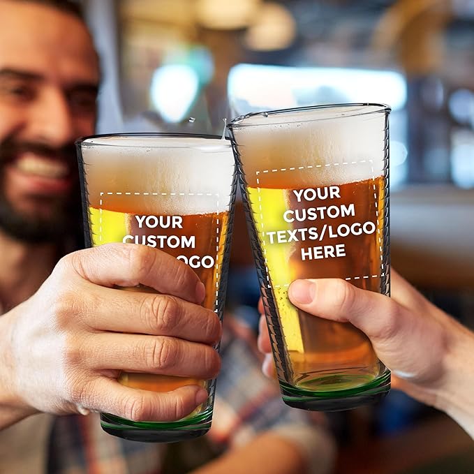 Custom Spiral Pint Glass 16 oz. Set of 50, Personalized Bulk Pack - Beer Glasses, Heavy Duty Drinkware - Green