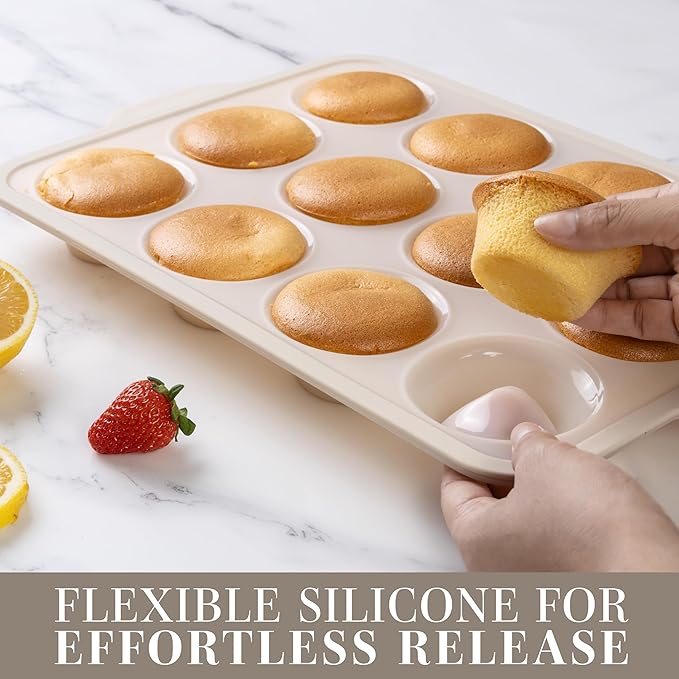 COOK WITH COLOR 17 Pc. Silicone Baking Pan Set - Non-Stick & Easy Clean Silicone Muffin Pans for Baking with Sturdy Metal Frame for Stability, Flexible Cake Molds, Includes Measuring Cups and Spoons