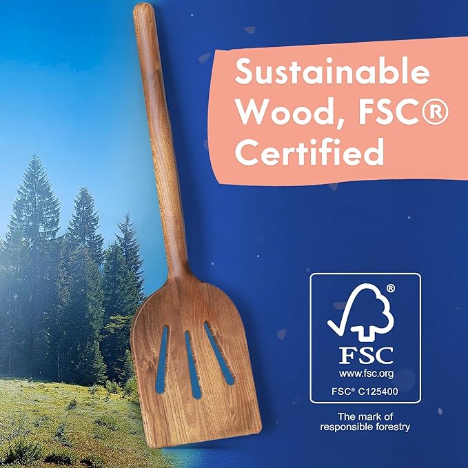 Non-Toxic Wooden Spoons for Cooking– 7-Piece Kitchen Utensils Set, Glue-Free & One-Piece Cooking Utensils, Natural Wooden Utensil Set with Plant-Based Finish, Free of Forever Chemicals