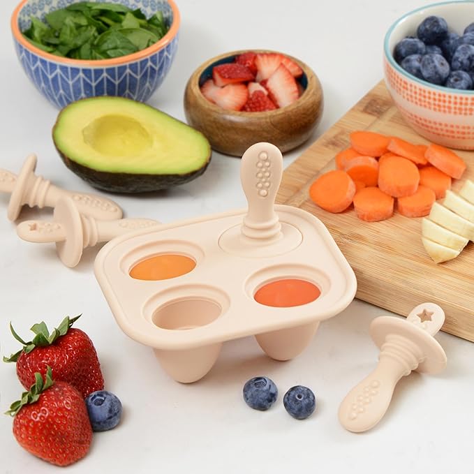 PrimaStella Silicone Petite Pops - Baby Popsicle Mold - BPA Free - Dishwasher Safe - 4 months+ (Oat Teether Pops)