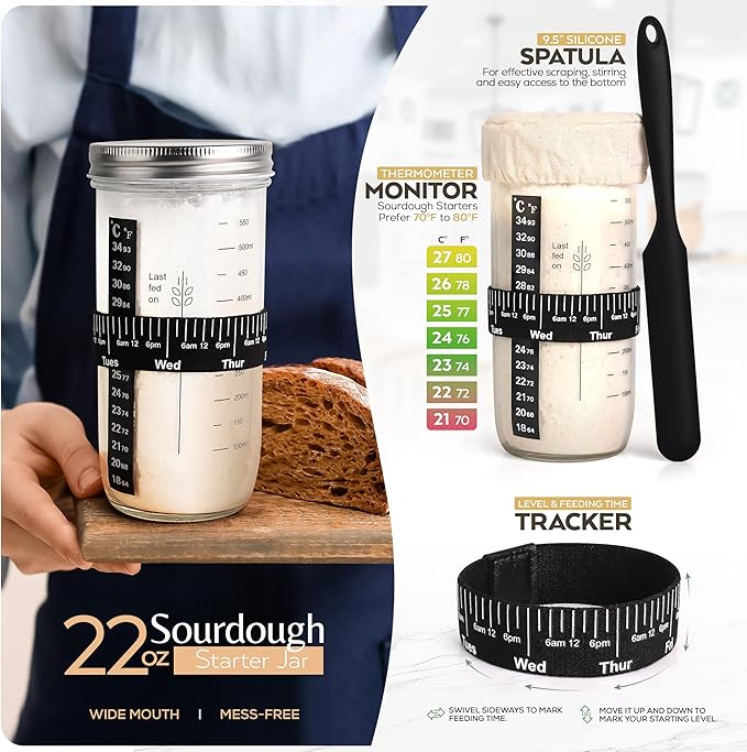 Wildsky Co Sourdough Bread Baking Supplies, Sourdough Starter Kit, Bread Proofing Basket, Bread Making Tools, Sour Dough Kit, Sourdough Proofing Basket, Sourdough Kit Gifts for Bakers Women Wife Mom