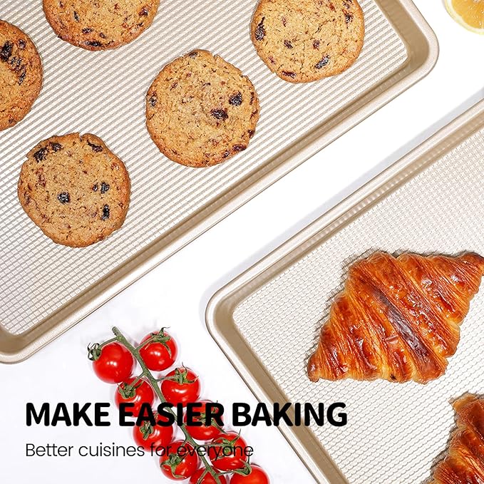 Vinino Jelly Roll Pan, Baking Sheet, Cookie Sheets For Baking With Square Texture Pattern, Thicker Carbon Steel Non-Stick Baking Pan Tray