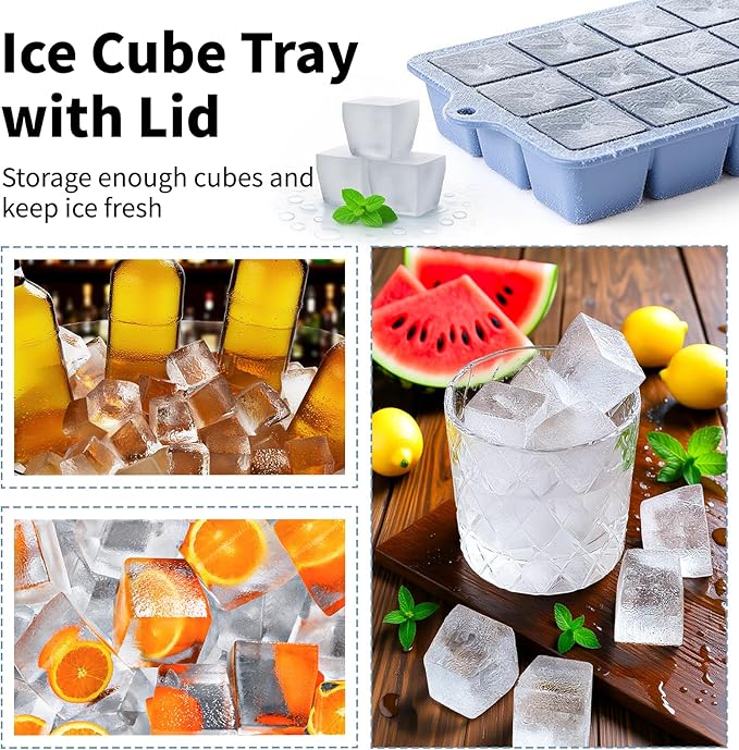 Silicone Ice Cube Tray 3 Pack, HANCELANT Ice Cube Mold, Ice Trays for Freezer with Lid for Whiskey, Baby Food, BPA Free, Easy Release
