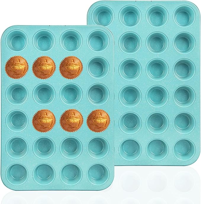 2-Pack Light Blue 24-Cup Ceramic Mini Muffin Pan – Non-Stick Muffin Tin, PFOA-Free, Healthy Baking, Perfect for Cupcakes, Breakfast Treats & Party Delights