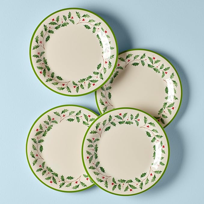 Lenox 863669 Holiday 4-Piece Melamine Dinner Plate Set, Christmas Dinnerware, Hosting