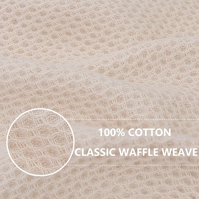 Homaxy 100% Cotton Oversized Waffle Weave Kitchen Dish Towels, Ultra Soft Absorbent Quick Drying Cleaning Towel, 20 x 28 Inches, 4-Pack, Beige