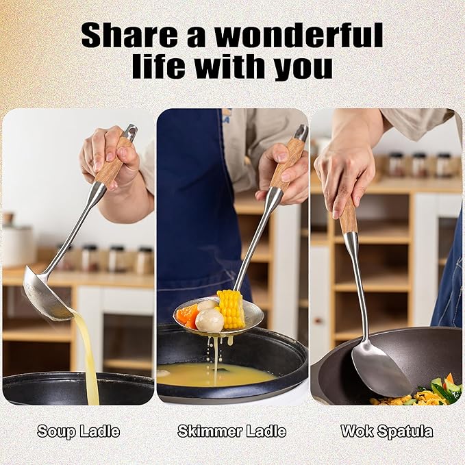 FJNATINH Metal Spatula,Wok Utensil Wok Spatulas for Kitchen Use Cooking Utensils Spatula for Cooking,Wooden Handle