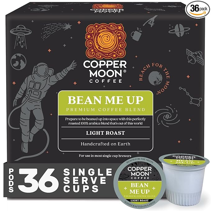 Copper Moon Single Serve Coffee Pods For Keurig K-Cup Brewers, Light Roast, Bean Me Up Blend, 36 Count