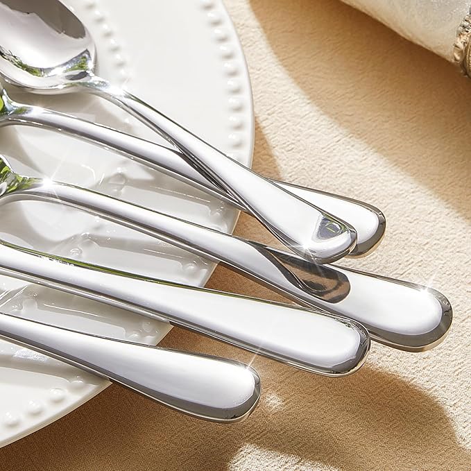 KINGSTONE 45 Pieces Silverware Set for 8, Premium Stainless Steel Flatware Set with Serving Utensils, Heavy Duty and Modern Design Cutlery Set, Mirror Polished, Dishwasher Safe