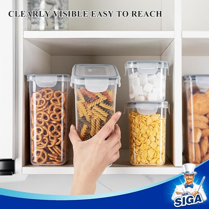 MR.SIGA 16 Pack Airtight Food Storage Container Set, BPA Free Kitchen Pantry Organization, Kitchen Canisters for Cereal, Spaghetti, includes 24 Reusable Sticker Labels