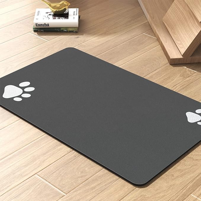 Pet Feeding Mat-Absorbent Dog Mat for Food and Water Bowl-No Stains Quick Dry Dispenser Mat-Dog Accessories Pet Supplies-Water Bowl for Messy Drinkers（Darkgrey,12"x19"