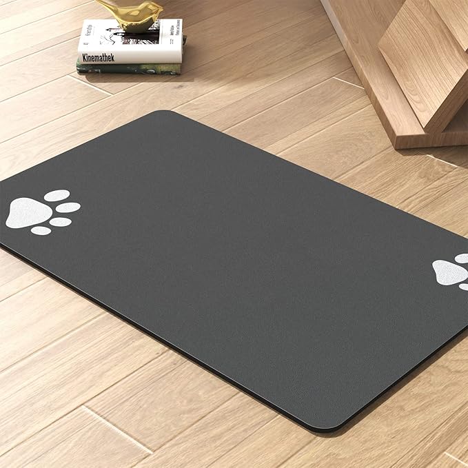 Pet Feeding Mat-Absorbent Dog Mat for Food and Water Bowl-No Stains Quick Dry Water Dispenser Mat-Dog Accessories Pet Supplies-Bowl for Messy Drinkers（Darkgrey,17"x34"