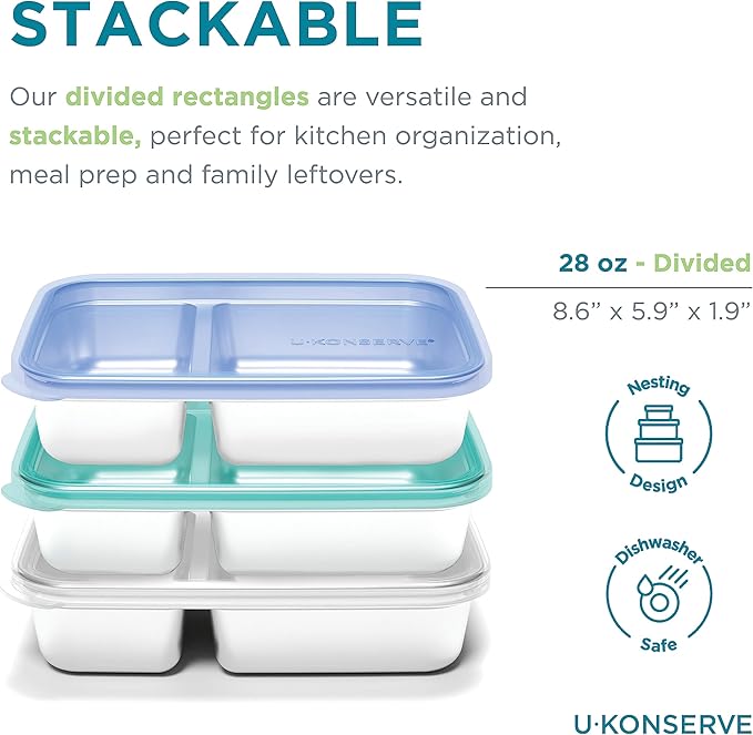 U Konserve Stainless Steel Rectangle Food Storage Bento Box Container, Leak Proof Silicone Lid Dishwasher Safe - Plastic Free