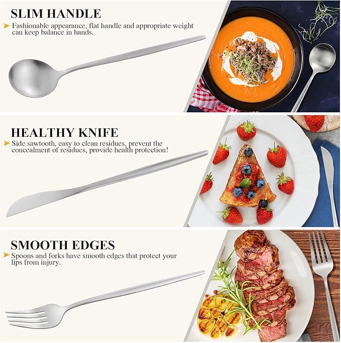 Silverware Set for 12, 60 Piece Flatware Set, Cutlery Tableware set Include Spoons And Forks Set, Stainless Steel Utensil Set, Matte polished Finish, Dishwasher Safe