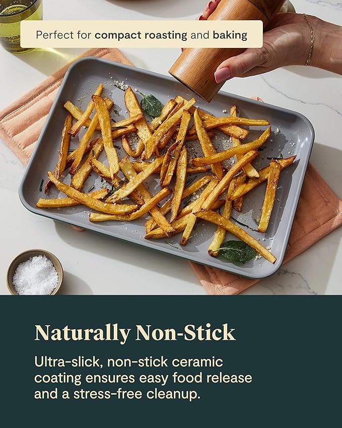 Caraway Nonstick Ceramic Small Baking Sheet Duo (9x13”) – Non-Toxic, PTFE & PFOA Free – Oven Safe – Aluminized Steel Core – Mini Sheet Pan for Baking, Roasting & More - Black