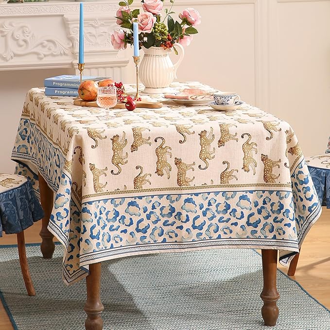 patdrea Designer Leopard Animal Linen Small Table Cloth for Square Table,Vintage Breathable Soft Tablecloth,Dacorative Cover for Kitchen Dining,Holiday,Christmas,Thanksgiving,67"x67"-from