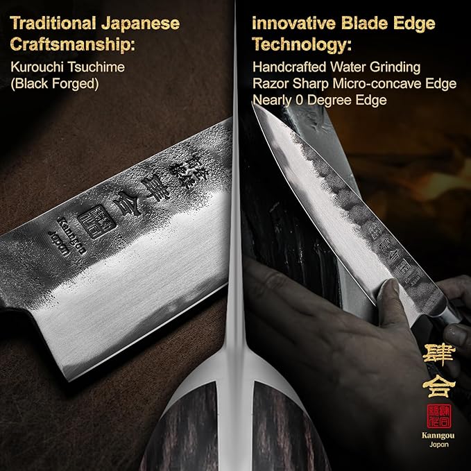 Black Forged Japanese Knives with High Carbon Stainless Steel and Full Tang Pakkawood Handle, Kitchen Knife with Premium Box (5 Inch Paring Knife)