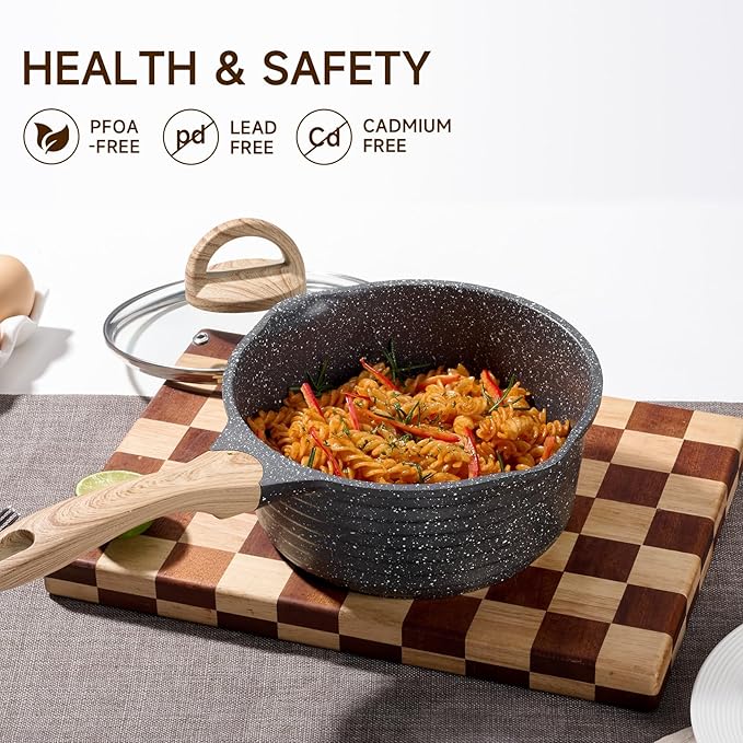 JEETEE 2.5 Quart Sauce Pan with Lid, Non Stick Small Pot with Coating, Masterclass Cookware Sauce Pot for Cooking, PFOA/PFOS Free