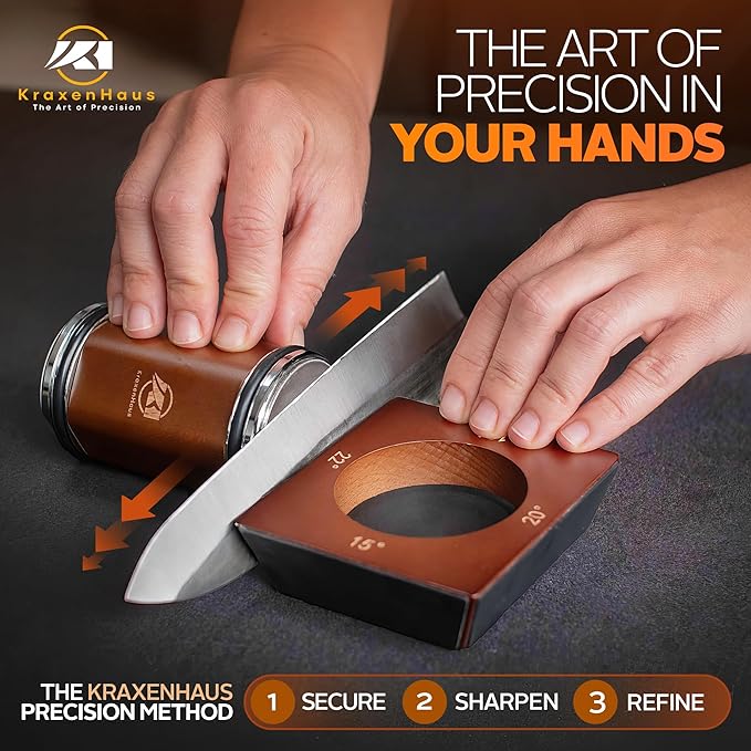 Tumbler Rolling Knife Sharpener Kit – Magnetic Manual System with 4 Angles & Walnut Base Diamond & Ceramic Discs | Kitchen Knife Sharpening Tool | Interchangeable, Easy & Safe Design