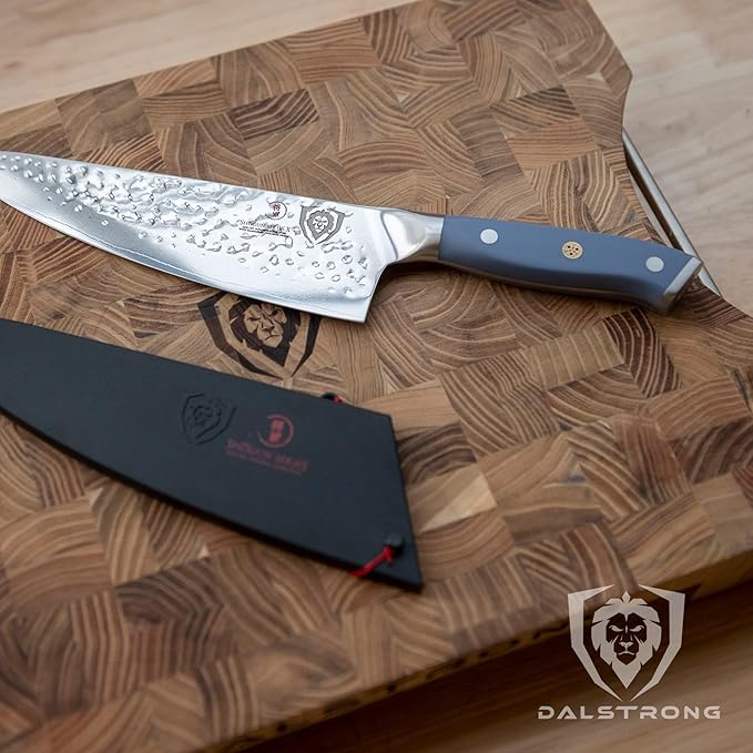 Dalstrong Chef Knife - 8 inch Blade - Shogun Series - Japanese AUS-10V Super Steel Kitchen Knife - Lightblue Handle ABS - Damascus - Razor Sharp Chef's Knife - Professional Full Tang Knives - Sheath