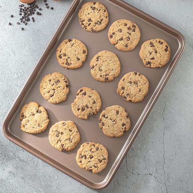 HAPPIELS Nonstick 15x10 inch Baking Sheet Set of 2 | PFOA & BPA Free Non Toxic Carbon Steel 10x15 inches Cookie Sheets | Best Non stick Oven Cooking Pans & Jelly Roll Pan | Best Nontoxic Baking Trays