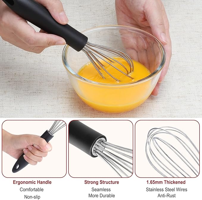 HOTEC 4 Pieces Stainless Steel Whisks Set, Wire Balloon Whisks Egg Beater, Thicken Wire &Non-slip Handle Whisk Perfect for Cooking, Stirring, Beating and Blending (Silver)