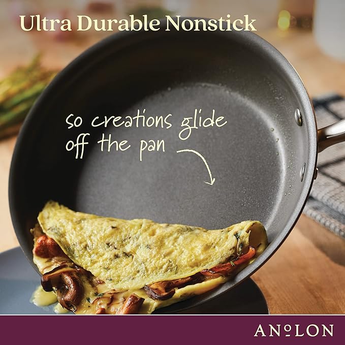 Anolon Advanced Home Hard Anodized Nonstick Frying Pan, 14.5 Inch – Large Skillet with Helper Handle, 14 Inch Nonstick Frying Pan, Durable Cookware - Bronze