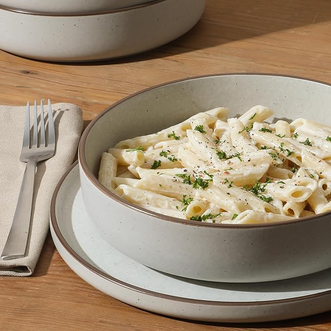 Gibson Elite Gelston Stoneware Matte Reactive Glaze 16 Piece (Service for 4) Plates and Bowl Dinnerware Set - Cream