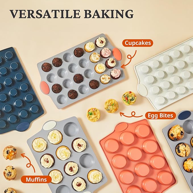 Ceramic Muffin Pan,12-Cup Nonstick Aluminized Steel Cupcake Pans, Healthy Non-Toxic Ceramic Coating Muffin Tin, 1 Pack Cup Cake Pans for Baking Cream