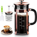 French Press Coffee Maker 304 Stainless Steel Coffee Press,with 4 Filters System, Heat Resistant Thickness Borosilicate French Press Glass, BPA-Free Brewed Tea Pot Coffee Plunger(Copper 12oz)