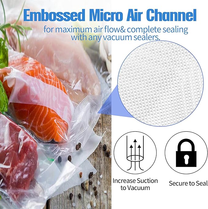 200 Vacuum Sealer Bags For Food, 8x12 Inch Thick BPA Free Vacuum Sealer Storage Bags, Compatible with All Vac Machines, Food Saver, Seal a Meal, Weston, Commercial Grade Precut Prep Sous Vide Bags