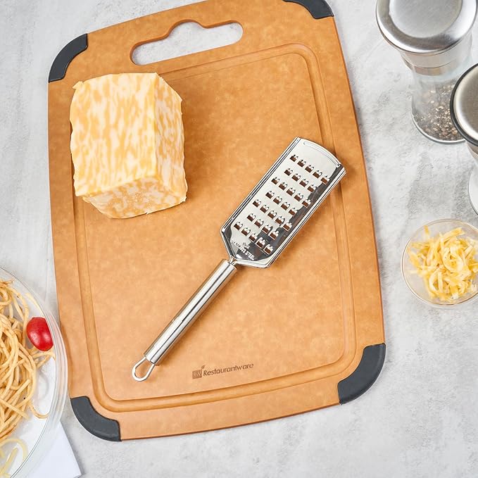 Restaurantware-German Standard Coarse Handheld Grater, 1 Flat Cheese Grater - Dishwashable, Durable, Stainless Steel, With Handle, Suitable For Potato, Carrot, Hard Cheese, And, More
