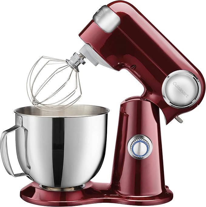 Cuisinart Stand Mixer, 12 Speed, 5.5 Quart Stainless Steel Bowl, Chef’s Whisk, Mixing Paddle, Dough Hook, Splash Guard w/ Pour Spout, Pinot Noir, SM-50PNNAS