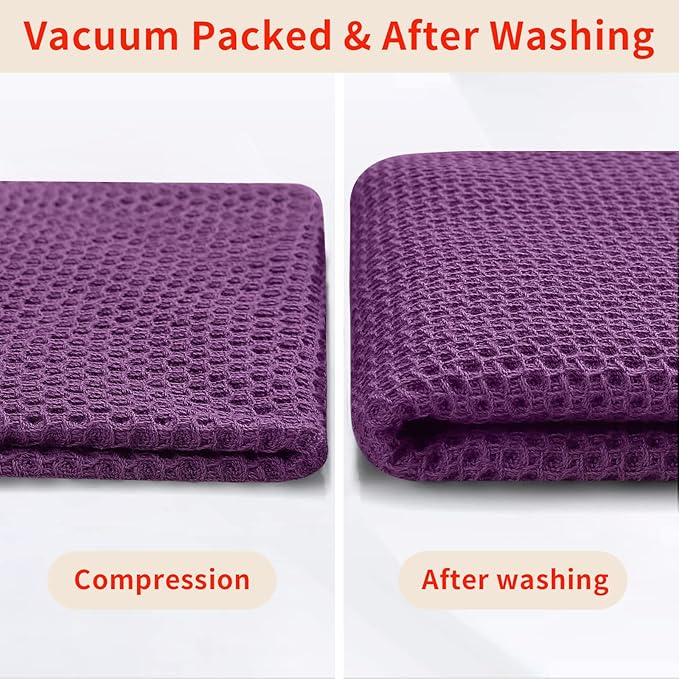 Homaxy 100% Cotton Waffle Weave Kitchen Dish Cloths, Ultra Soft Absorbent Quick Drying Dish Towels, 12 x 12 Inches, 6-Pack, Purple