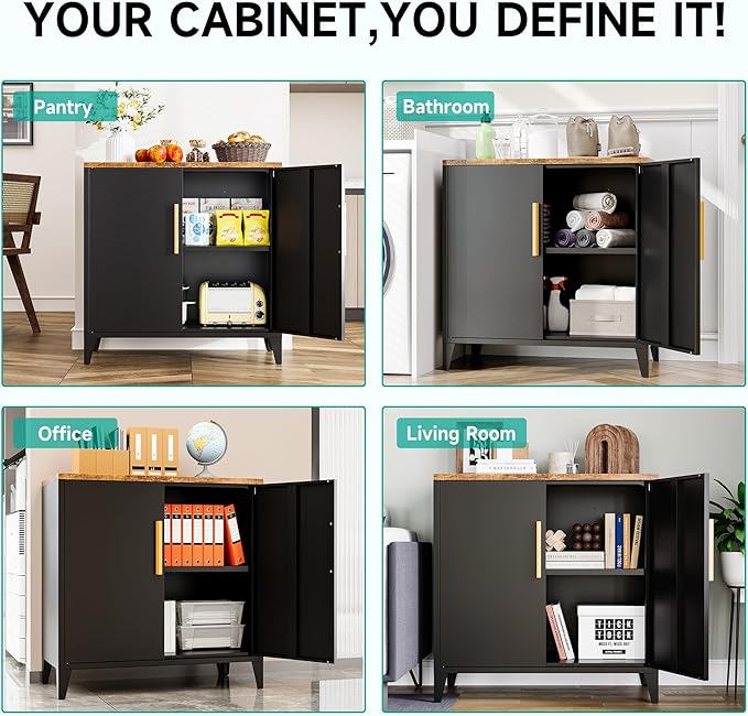 SISESOL Black Storage Cabinet with Doors and Shelves,30 inch Pantry Cabinet Sideboard with Leg,Small Accent Cabinets with Storage,Side Floor Cabinets for Home,Kitchen,Coffee Bar,Dining/Living Room