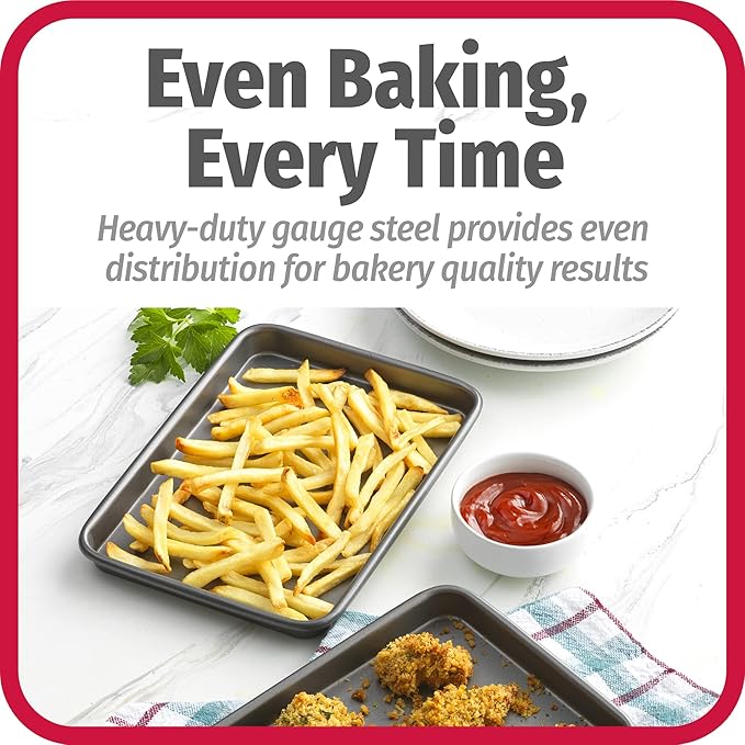 GoodCook Set of 2 Nonstick Steel 9" x 6.2" Toaster Oven Mini Baking Sheets with Racks, Gray