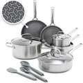 GreenPan Hybrid 13 Piece Nonstick Stainless Steel Cookware Set, APEX Tri-Ply Thermobond PFAS-Free Ceramic Pots & Pans, Induction & All Cooktop Compatible, Oven Temp to 850°F, Dishwasher Safe, Silver
