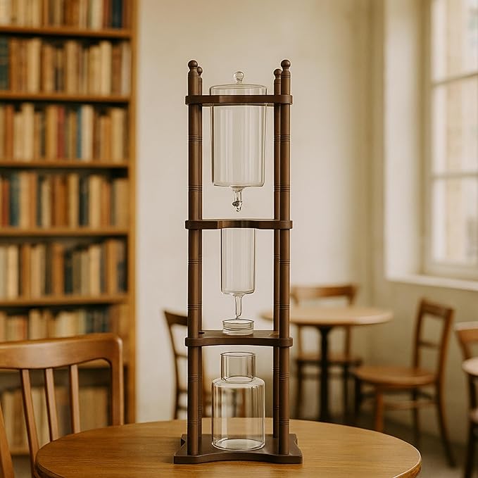 Nispira Cold Brew Drip Tower Iced Coffee Maker Glass Wooden Stand 25 Cups
