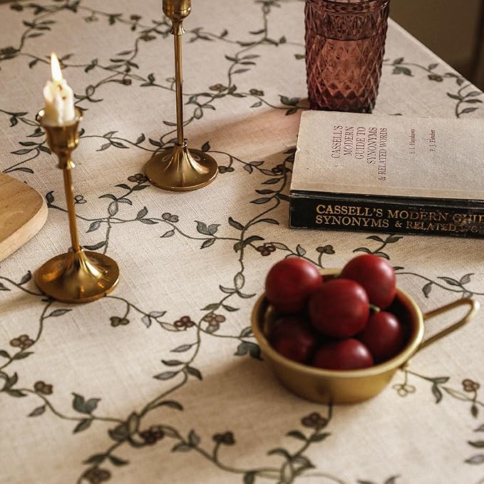 patdrea Designer Vintage French Small Square Tablecloth,Fall Country Breathable Floral Table Cloth,Italian Table Cover for Kitchen Dining,Tea Party,Christmas,Thanksgiving,55"x55"-Oliveirad