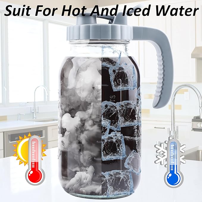 Cold Brew Coffee Maker 64 OZ 2 Pack Mason Jar Cold Brew Pitcher With Infuser 2 Quart Wide Mouth Iced Coffee Maker With Pour Spout Lid And Handle Half Gallon Airtight & Leakproof Pitcher For Fridge
