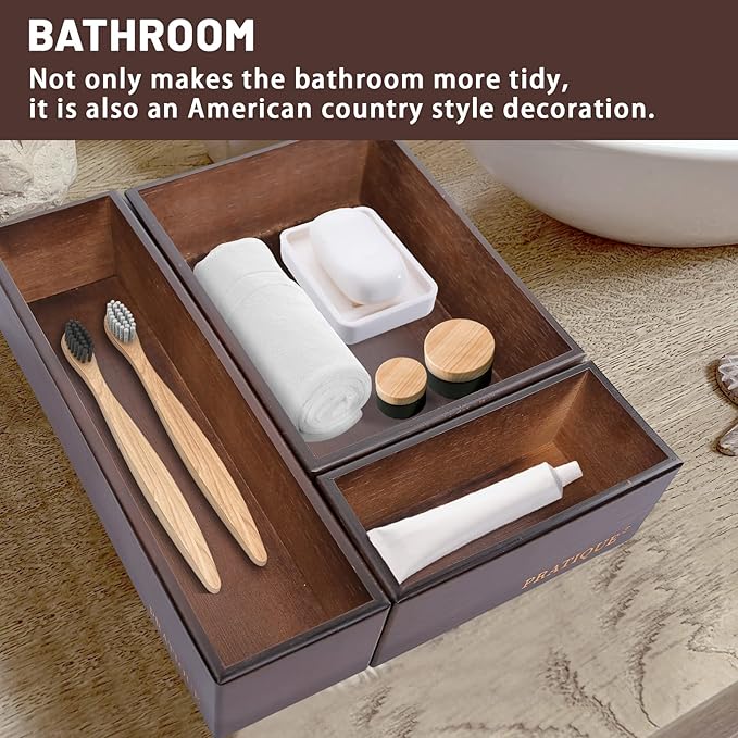 Bamboo Drawer Organizer - Kitchen Utensil Organizer Silverware Tray Cutlery Holder，Office Desk Supplies and Accessories,5.9 * 3 * 2.6,Nut-brown