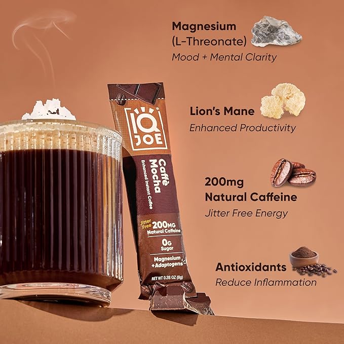 IQJOE Mushroom Instant Coffee - 4-in-1 Formula for Focus, Clarity, Mood, and Energy - Lion’s Mane, Magnesium L-Threonate, Antioxidants, Adaptogens, Sugar Free, Keto, Vegan - 16 Count Variety Pack