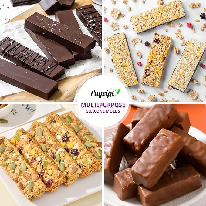 12-Cavity Silicone Granola Bar Molds, 2 Pcs Candy Bar Molds Rectangle Protein Bar Mold for Baking Chocolate Bar, Cereal Bar, Cheesecake, Brownies