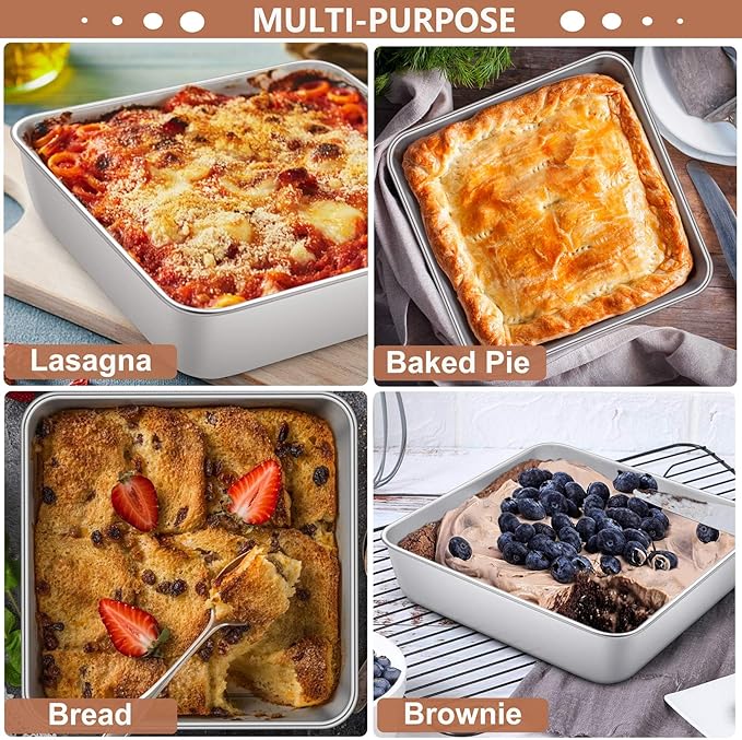 LIANYU 6/8 Inch Square Baking Cake Pan, Stainless Steel Brownie Bread Cake Molds, Square Bakeware for Lasagna Pie, Oven & Dishwasher Safe