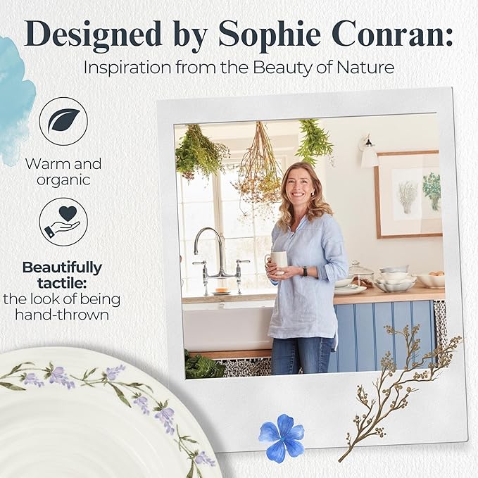 Portmeirion Sophie Conran Lavandula 11" Dinner Plate, Set of 4, Lavender Floral Pattern in Soft Purple-Green - Porcelain Plates for Garden Brunches, Spring Dinners, Weddings & Seasonal Entertaining