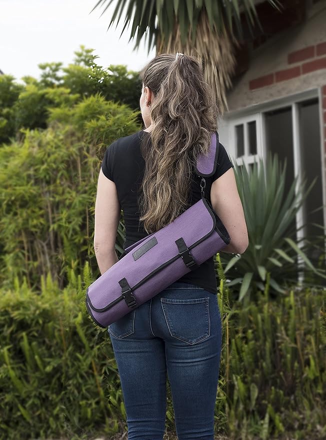 Asaya Chef Knife Roll Bag - 20 Total Pockets for Knives and Kitchen Utensils - Made with Stain Resistant Waxed Nylon - For Chefs and Culinary Students - Knives Not Included (Purple)